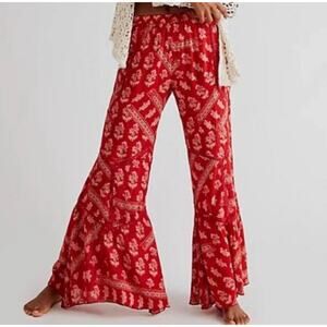 Free People Fiji Feelings Flare Pants in Red Size XS OB1466560
